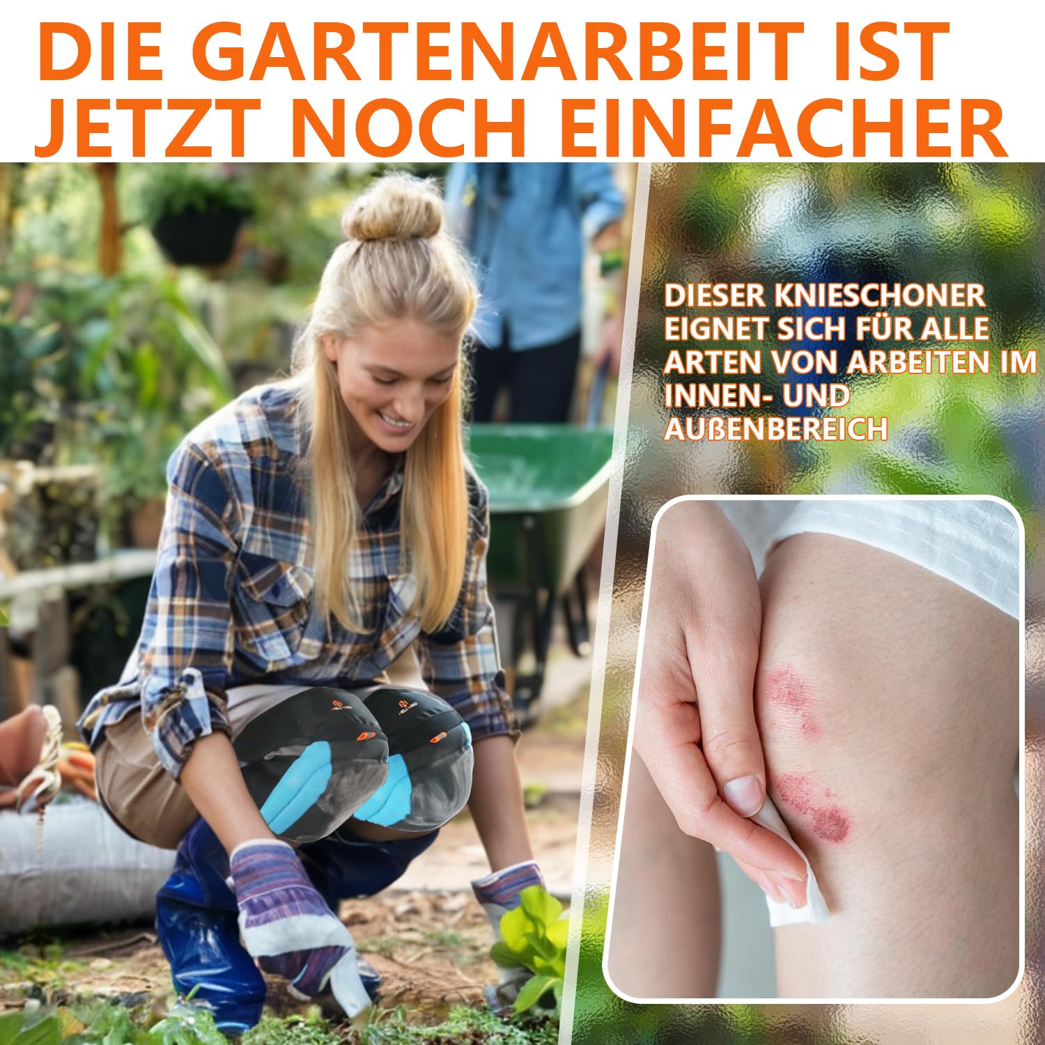 Detalle de Professionelle Knieschoner Garten mit Doppelriemen – Knieschutz für Gartenarbeit, Renovierung und Bau