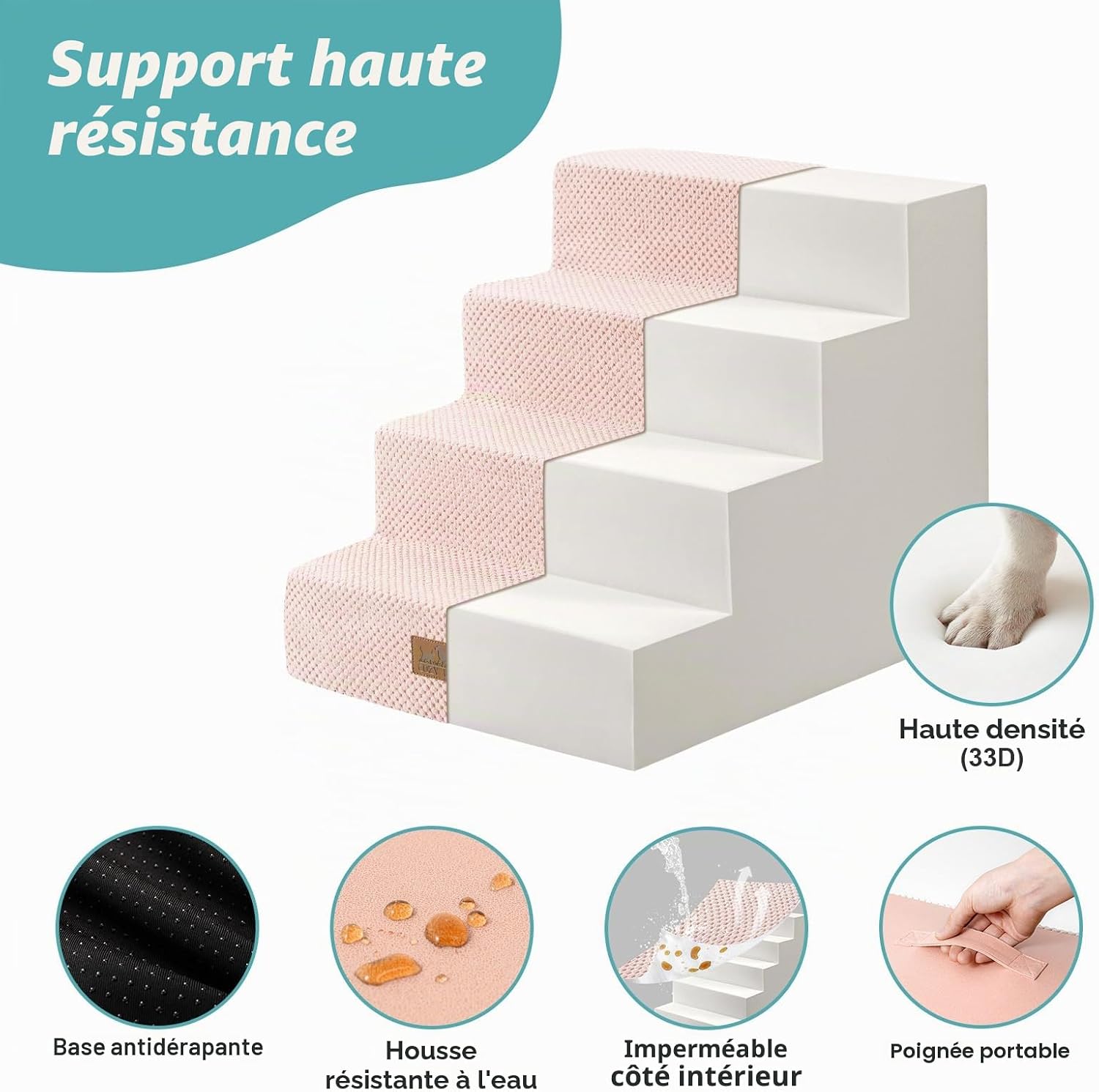 Detalle de COZY KISS Escalier large pour chiens de petite taille – 4 ou 5 marches, antidérapant
