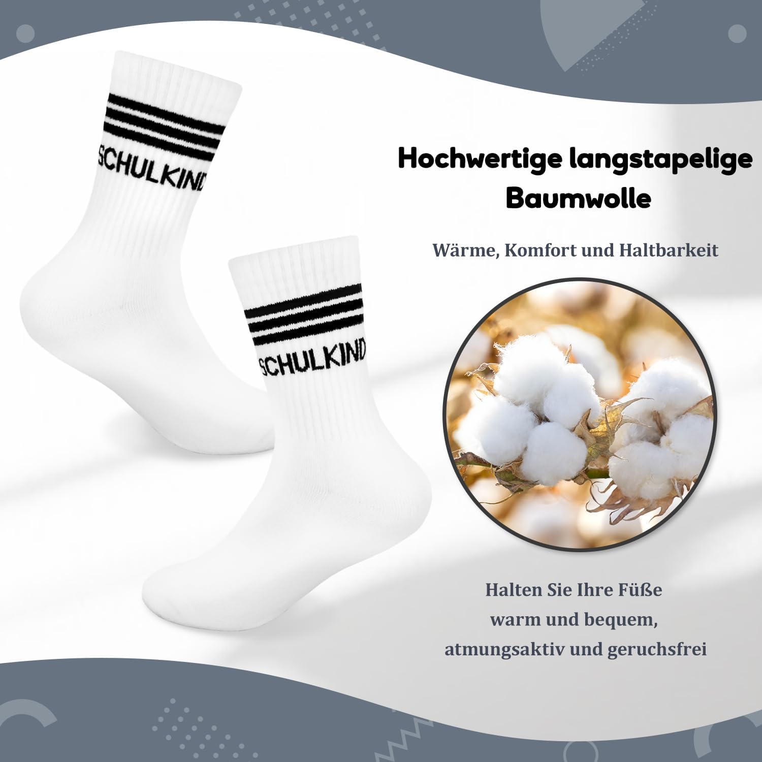 Detalle 2 de Orifinter Schulkind Socken 27-32 – modische, langlebige Baumwollsocken für Einschulung