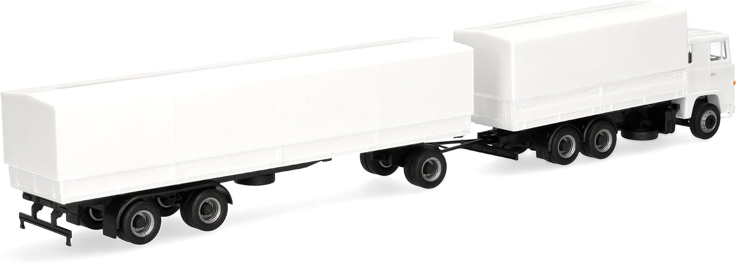 Thumbnail 1 de Herpa Scania 141 – model ciężarówki z przyczepą plandekową, 1:87, biały