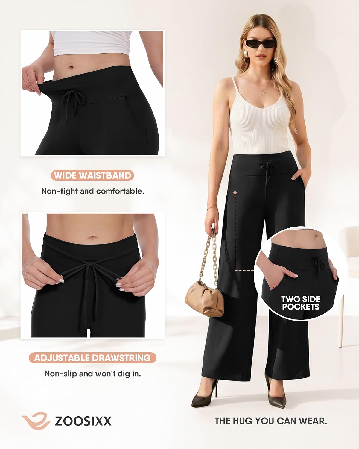 Thumbnail 4 de ZOOSIXX Capri Pants for Women — Wide Leg, High-Wwaisted Drawstring Lounge Trousers with Pockets