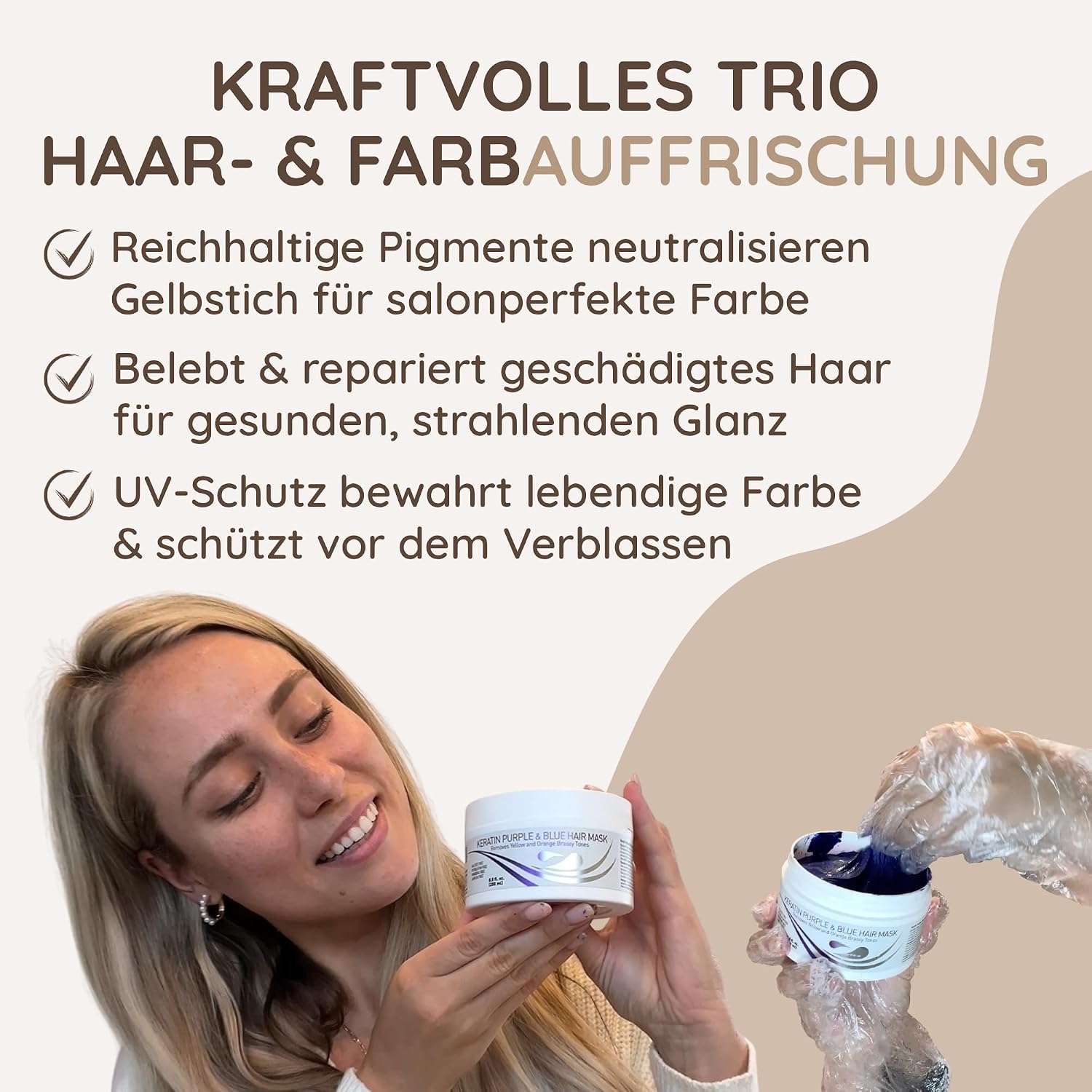 Detalle 2 de Vitamins Keratin Haarkur Silber Haar Maske – Shiny Hair Haarmaske für blondiertes, geschädigtes Haar