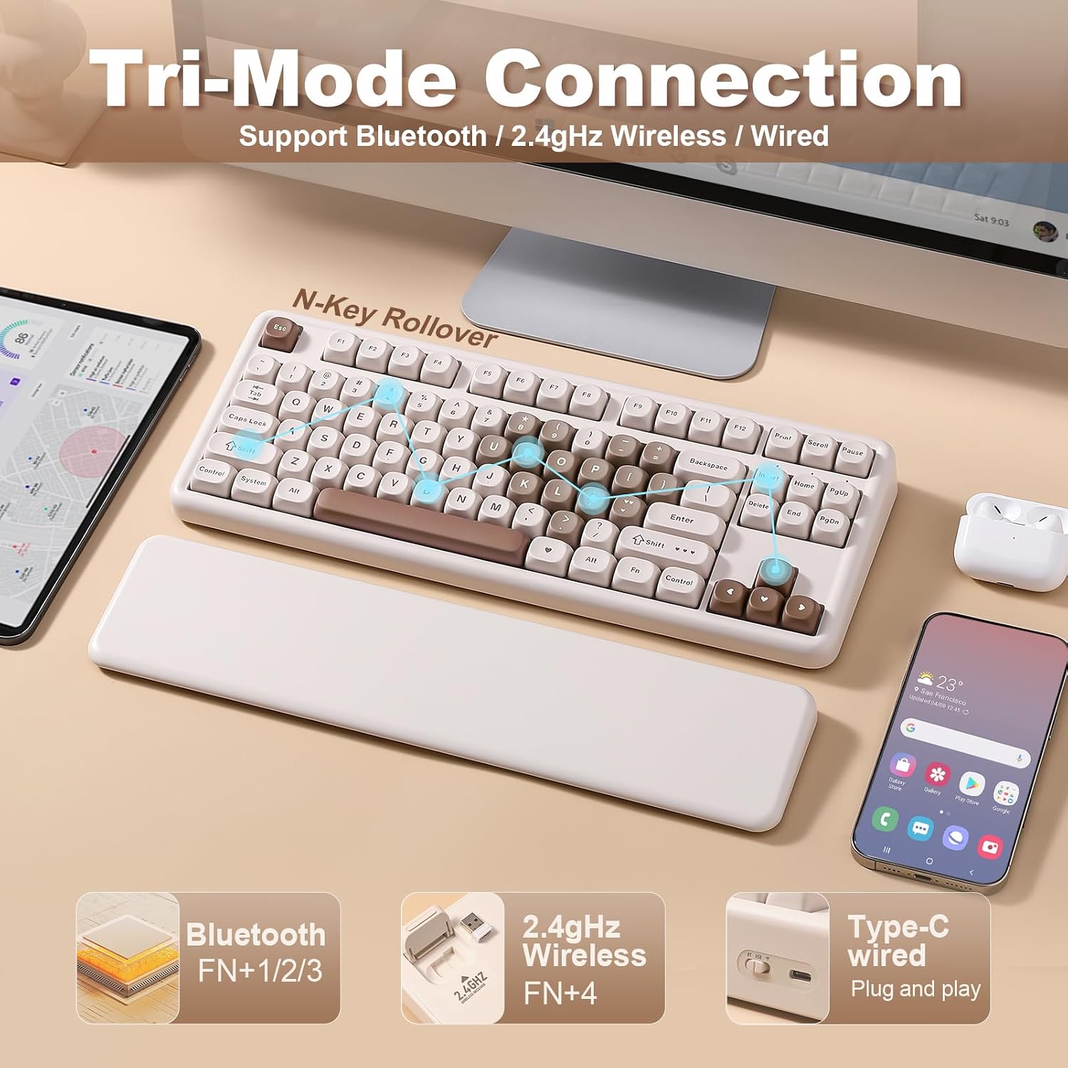 Detalle de YUNZII B87 Wireless Mechanical Keyboard: 87-Key TKL with Gasket Mount, VIA/QMK, and Tri-Mode Connectivity