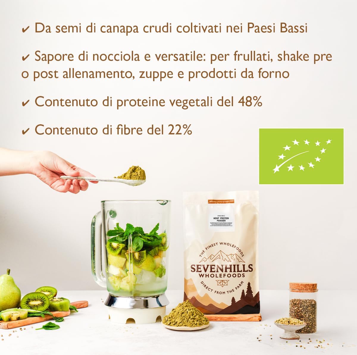 Detalle de Sevenhills Wholefoods Polvere di Proteine di Canapa Cruda Bio 1kg