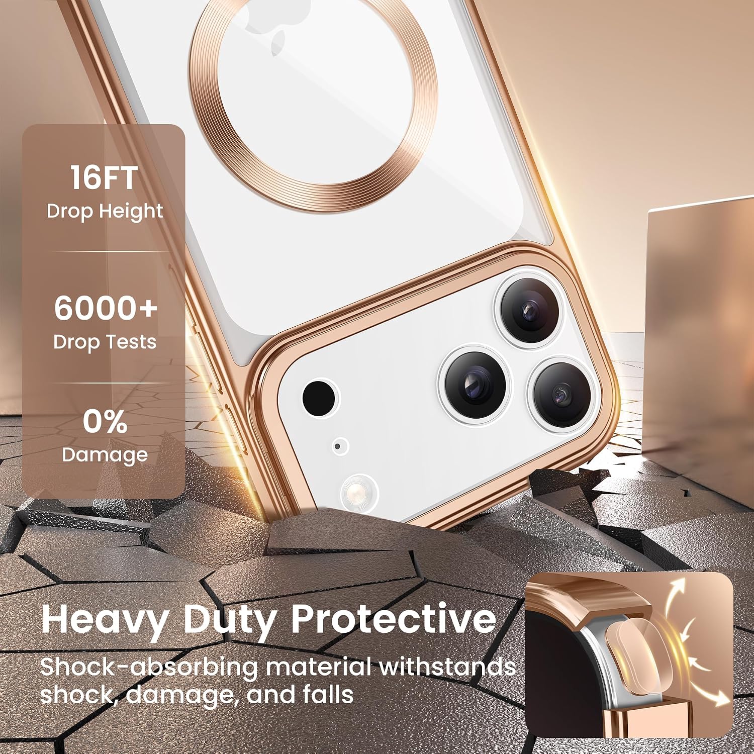 Thumbnail 6 de GolbinBox iPhone 17 Pro Case with Stand (6.3 inches) for MagSafe, Rose Gold/Clear