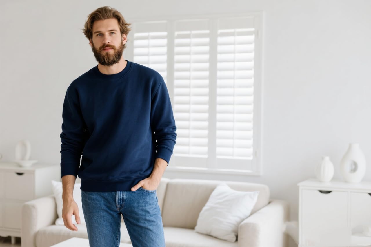 Detalle de PrimeCrest fleece-sweatshirt voor heren met ronde hals en elastische boorden