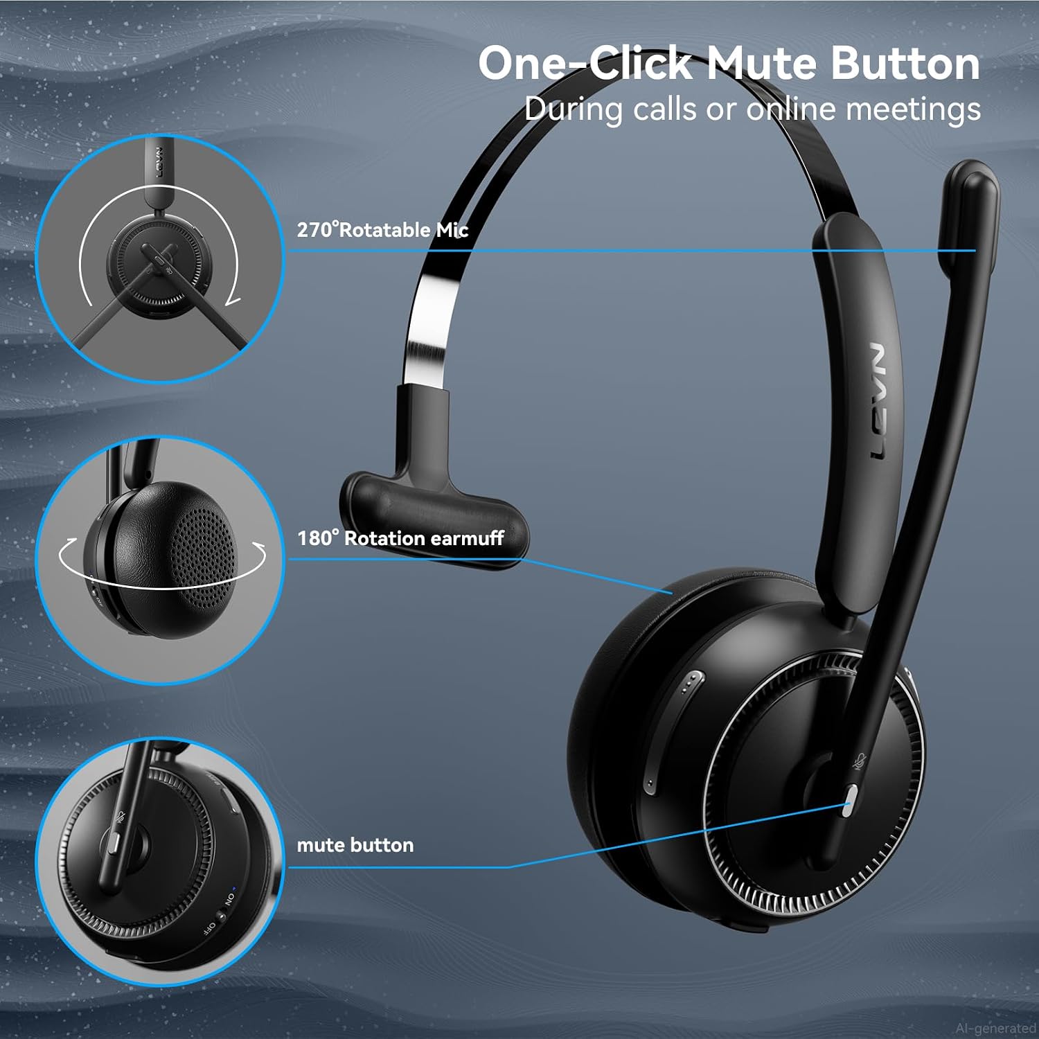 Thumbnail 5 de Wireless Headset with Mic, 65-Hour Battery