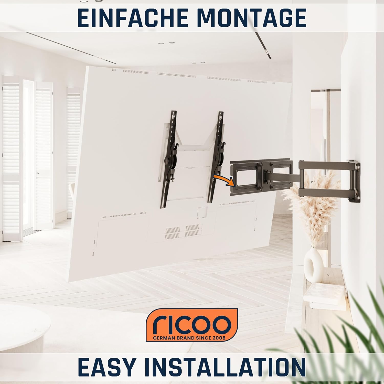 Detalle de Support mural TV RICOO S6144 – 40–65'', VESA 200x200 à 400x400, orientable et inclinable