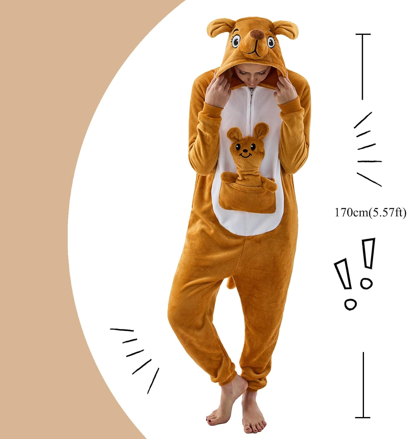 Detalle 2 de NEWCOSPLAY Unisex Adult Animal Onesie Pajamas with Flannel, 3D Hood and Pockets