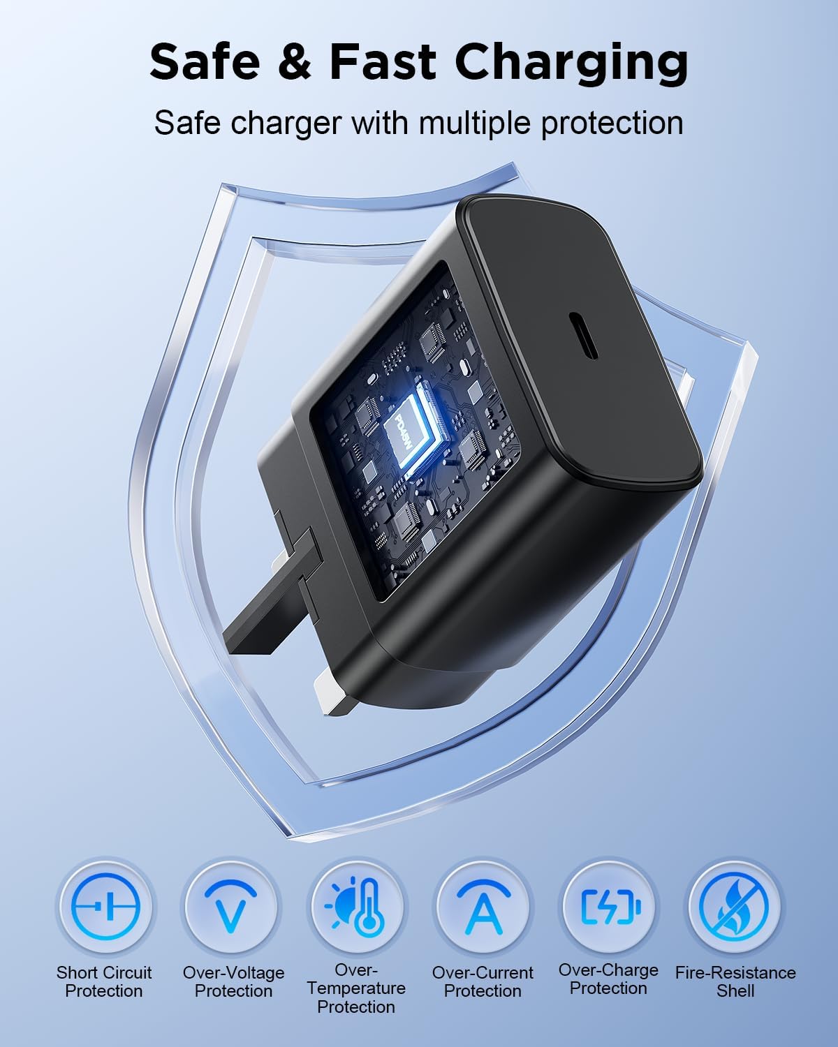 Detalle de OBNIARAI 45W Samsung Fast Charger Plug with USBC Cable (2m) for Galaxy S26 / S25 / S24 / S23 / S22 series