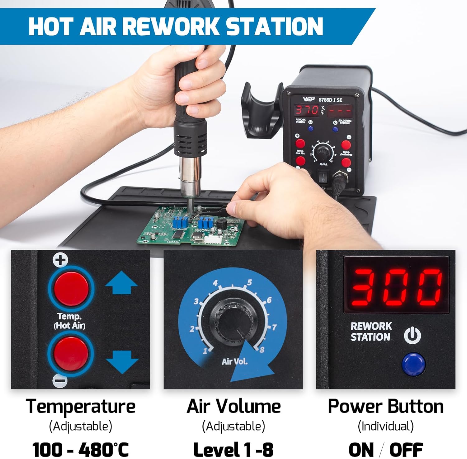 Thumbnail 2 de WEP 8786D-I SE Kit station de soudage à air chaud 2-en-1 pour réparation
