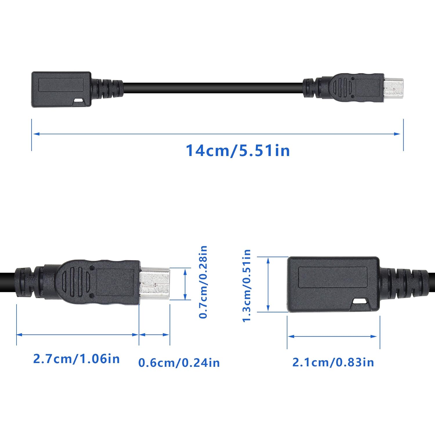 Detalle 2 de Xilaghy Mini USB to Micro USB Adapter Cable (14cm) – 2 Pack