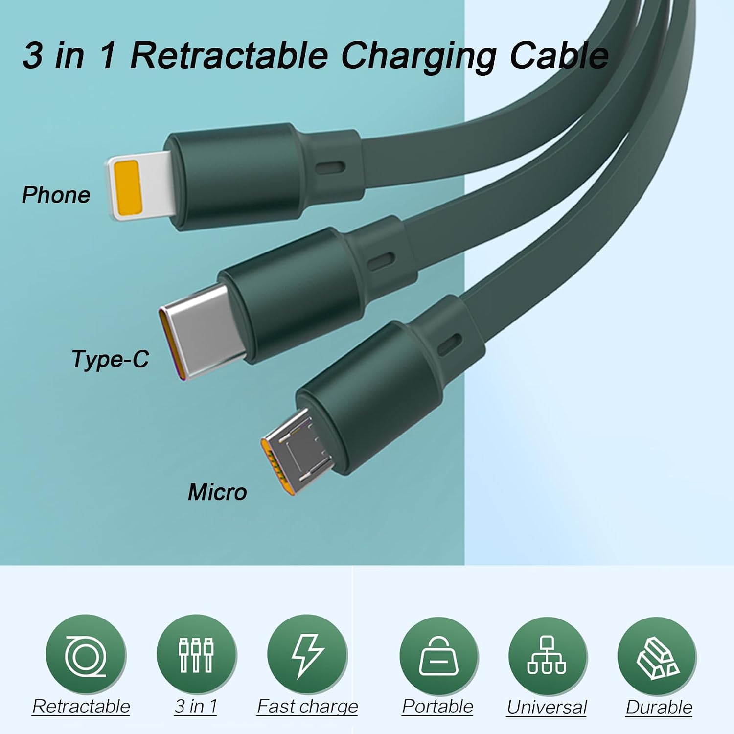 Detalle de Multi Charger Cable 66W 3‑in‑1 retractable 1.2m