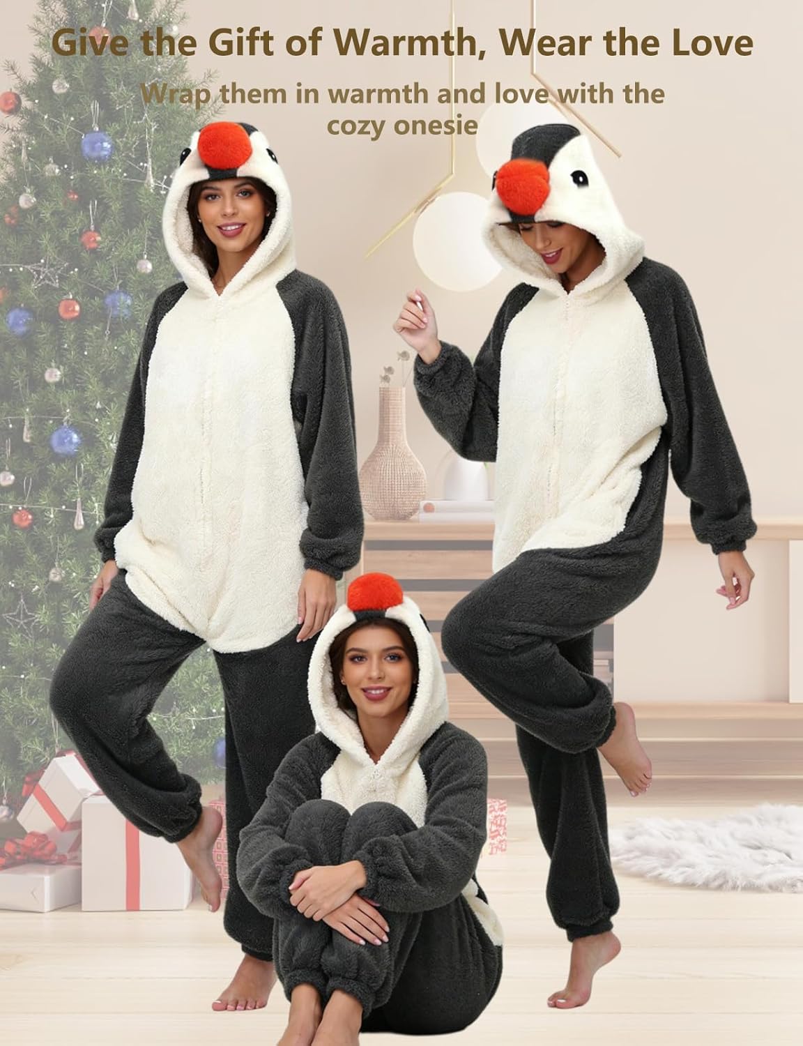 Thumbnail 5 de chuangminghangqi Einteiliger Schlafanzug Unisex Lang Winter – Tierkostüm-Jumpsuit mit Kapuze und Reißverschluss