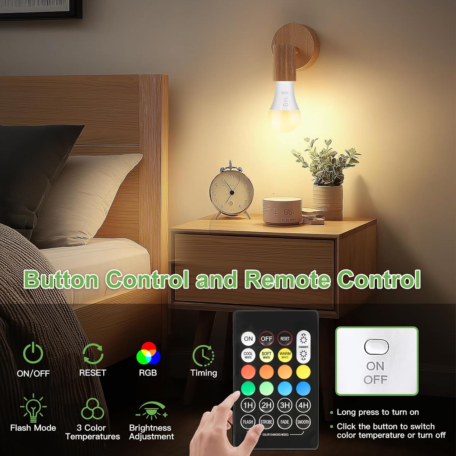 Detalle de Kimjo E27 7 W oplaadbare ledlamp met afstandsbediening, RGB en haak
