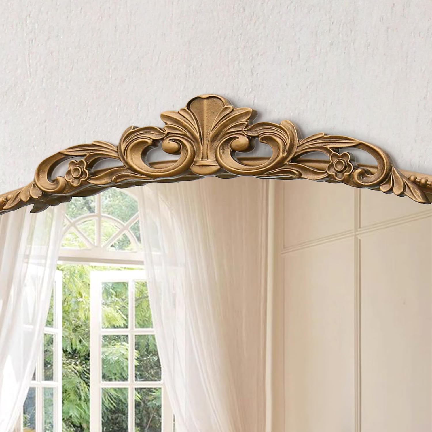 Detalle de Micasso Vintage Wall Gold Mirror: 32x24" French Baroque Antique Beveled Arch