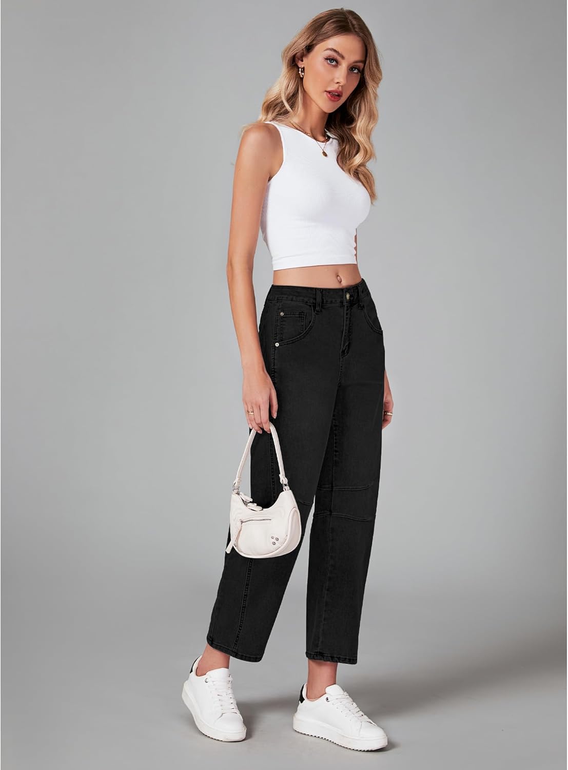 Thumbnail 4 de GRAPENT Barrel Jeans for Women: Stretchy High-Waisted Wide-Leg Cropped Denim