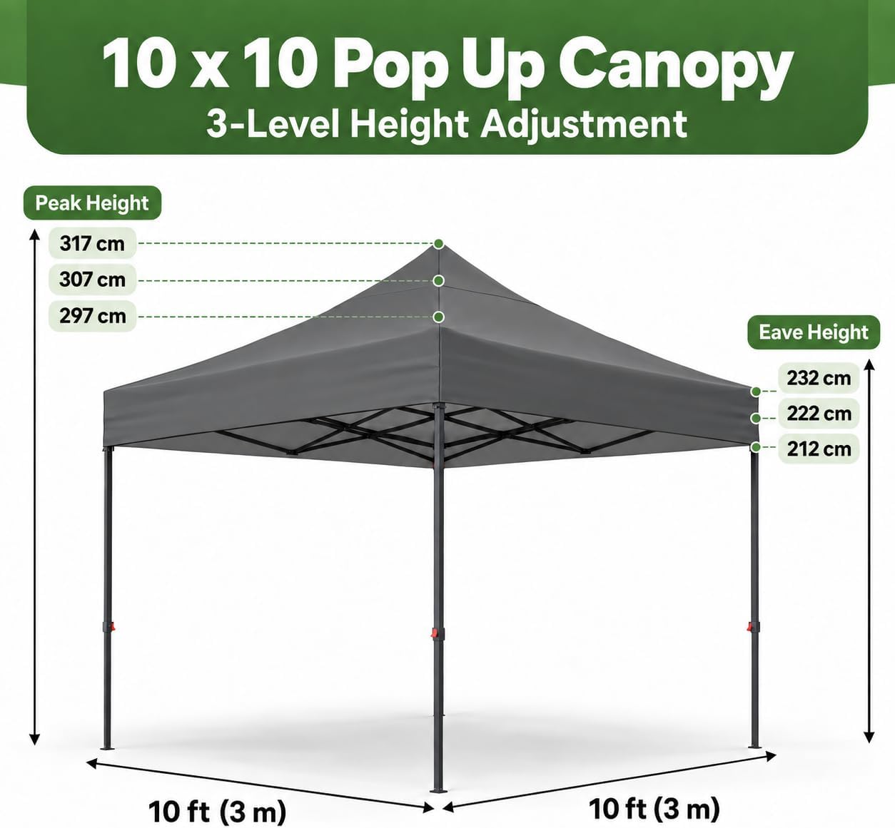 Detalle de Aoxun 10x10 Pop-Up Canopy Tent, Gray, 420D Oxford Fabric with Wheeled Bag