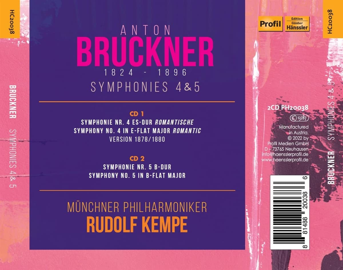 Detalle 2 de Bruckner: Symphonies 4 & 5 Audio CD with Rudolf Kempe and Munich Philharmonic