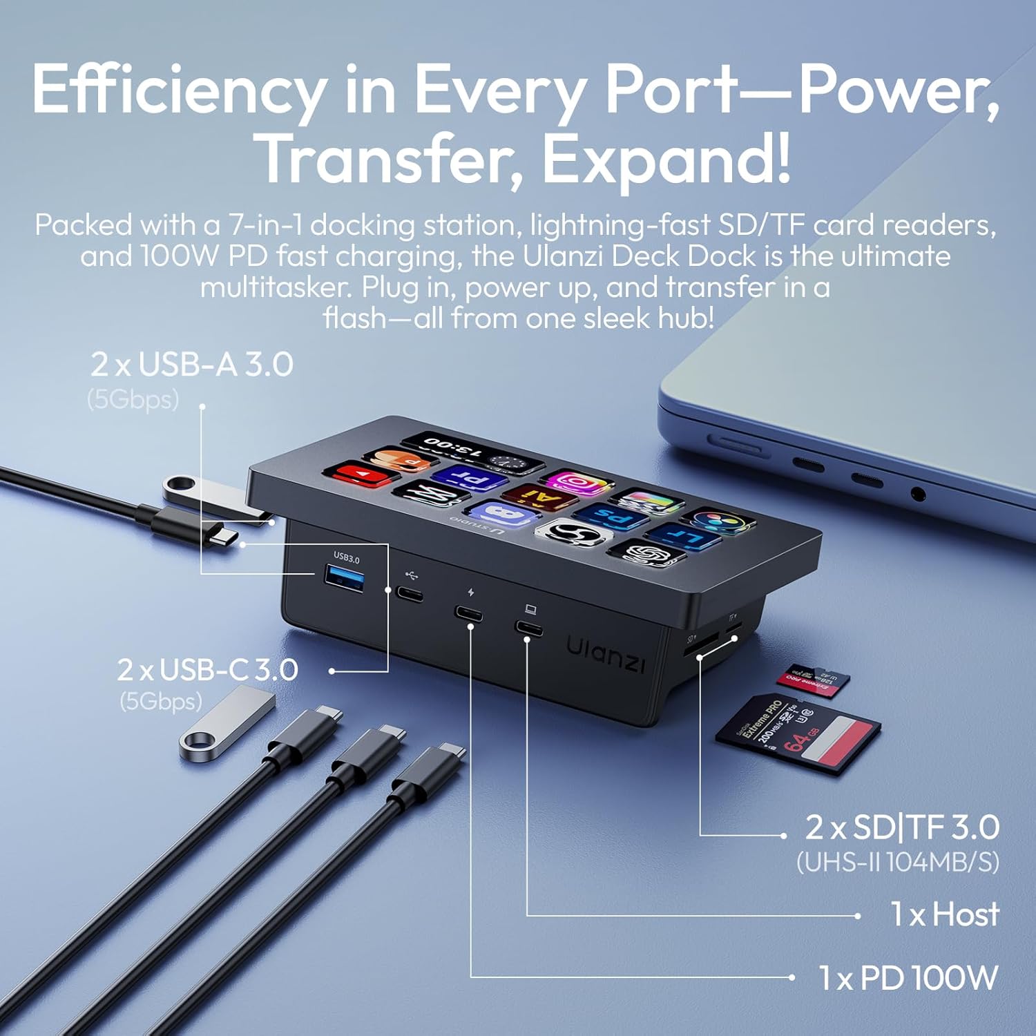 Thumbnail 3 de ULANZI D200H Stream Controller & USB-C Docking Station (14-Key LCD Macro Keyboard)