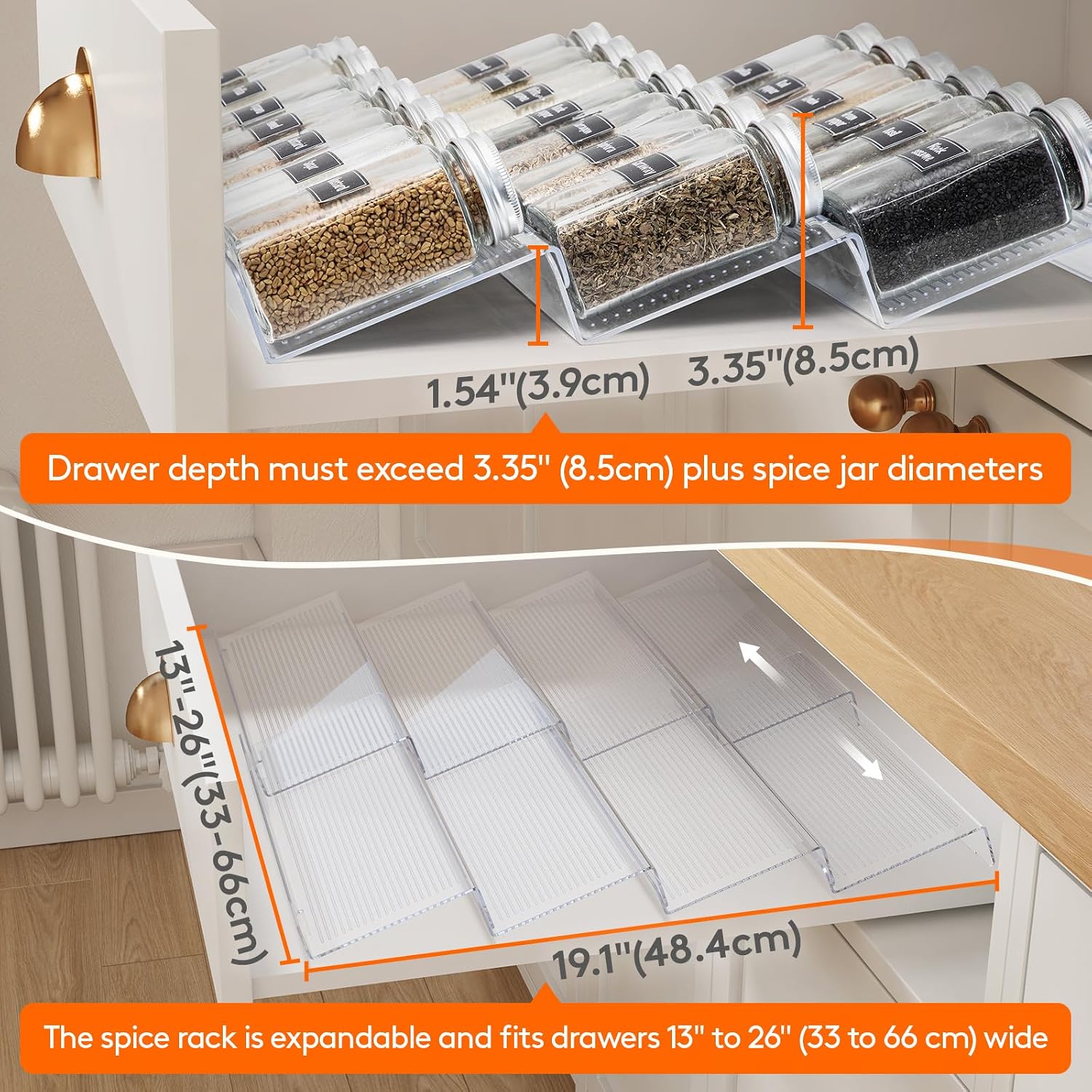 Detalle de Lifewit 22025 Spice Drawer Organiser, Adjustable Four-Tier Rack, Set of 8