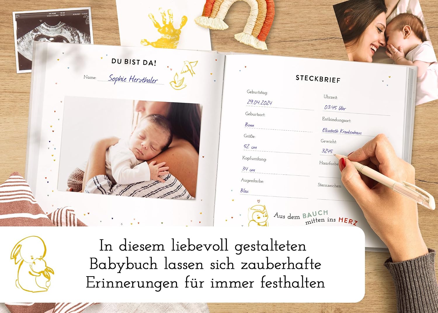 Thumbnail 2 de Herzthaler „Mein erstes Jahr“ Babyalbum Lino Gold (Leinenbuch) mit Goldprägung – 72 Seiten