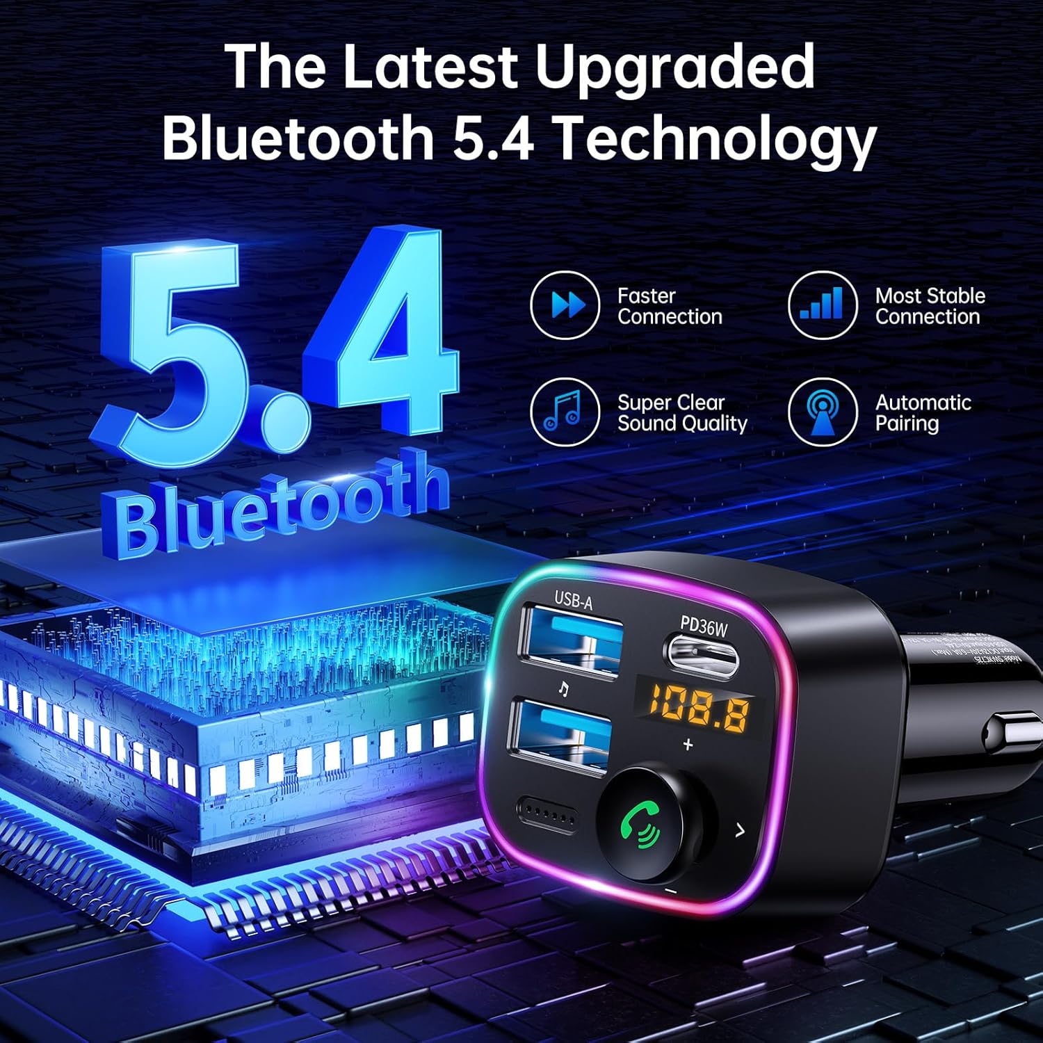 Detalle 2 de Syncwire Bluetooth 5.4 FM Car Transmitter ⚡
