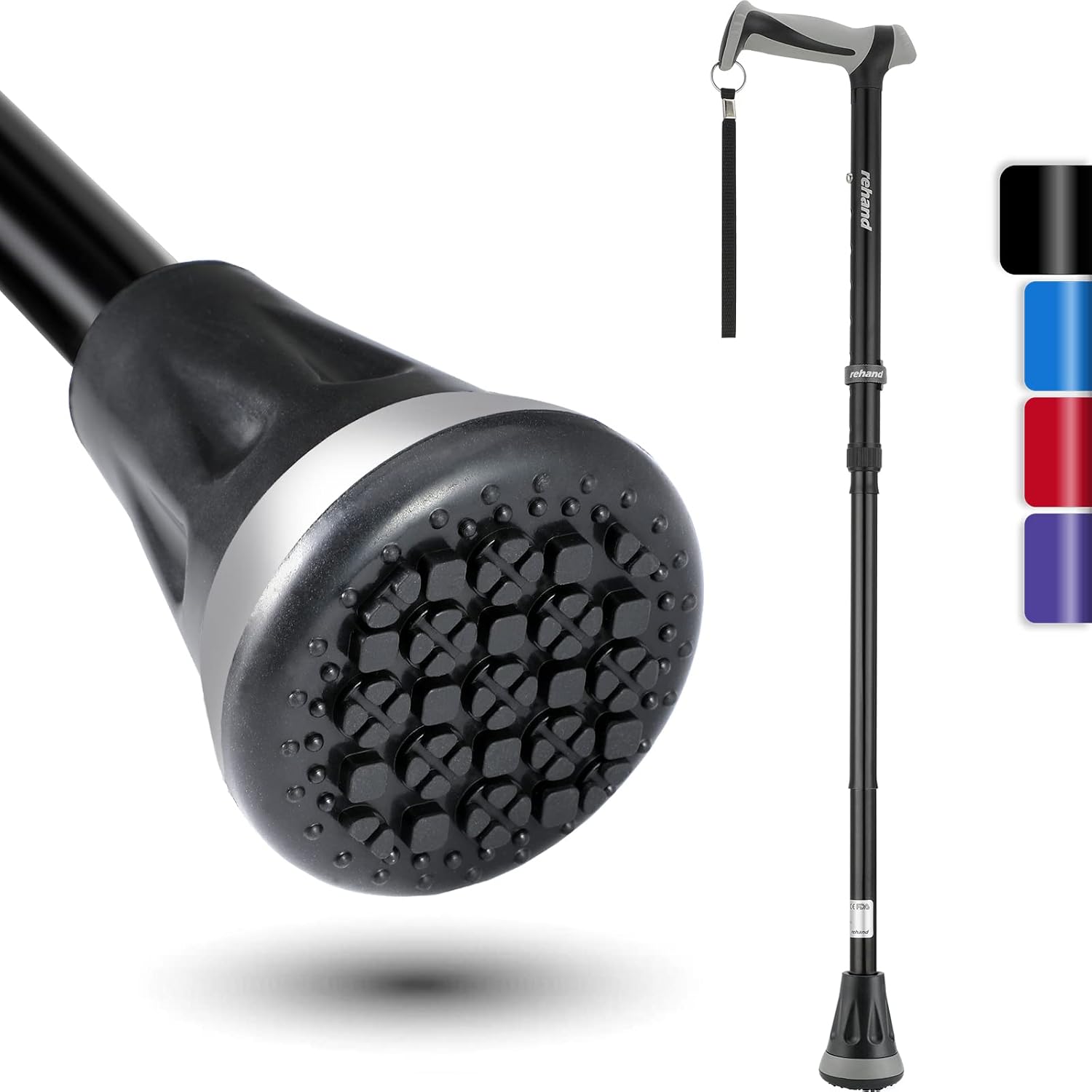 Detalle de rehand Foldable Walking Cane with Adjustable Height and All-Terrain Tip