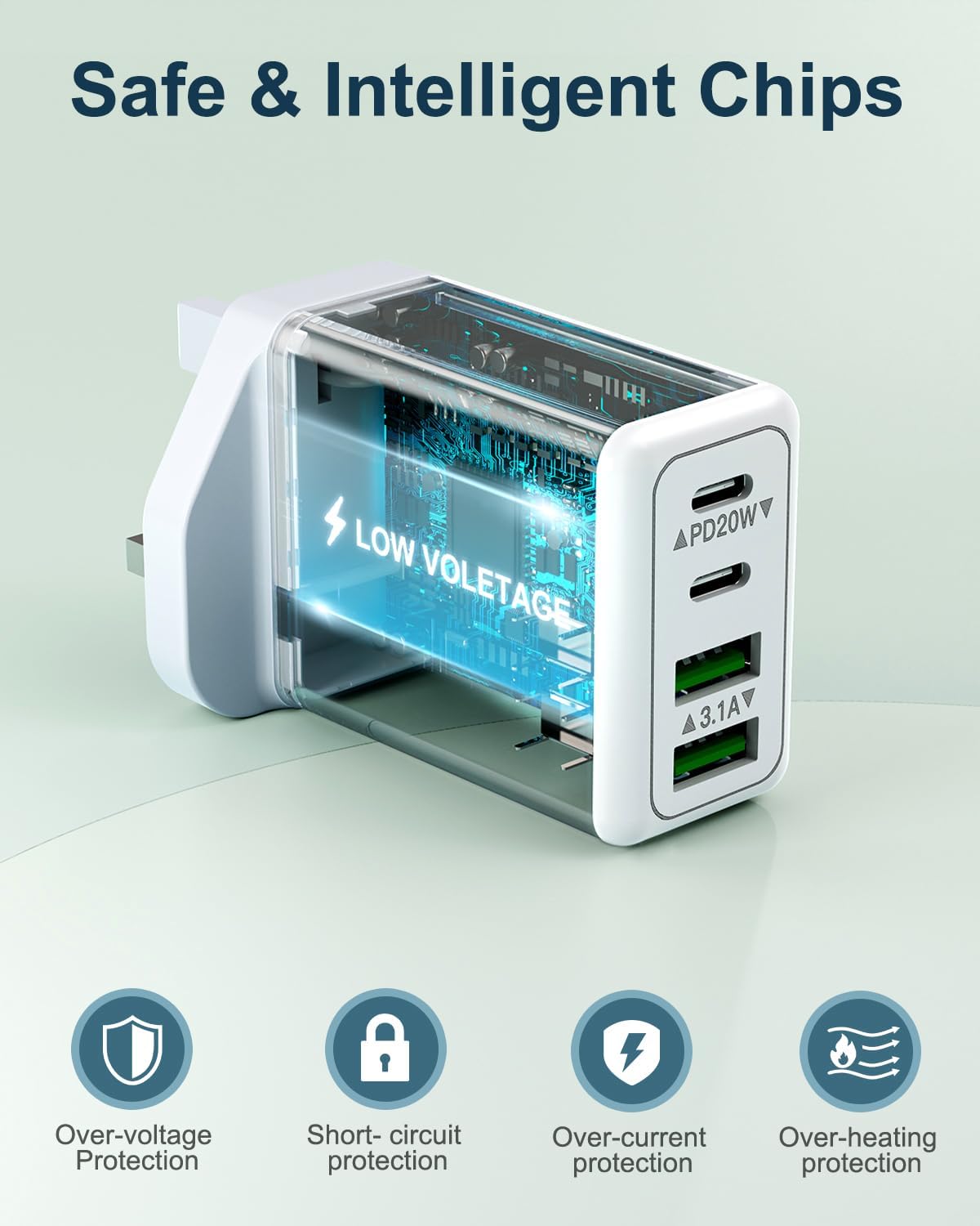 Thumbnail 6 de 2-Pack USB C Plug Fast Charge 40W 4-Port USB C Charger Plug UK