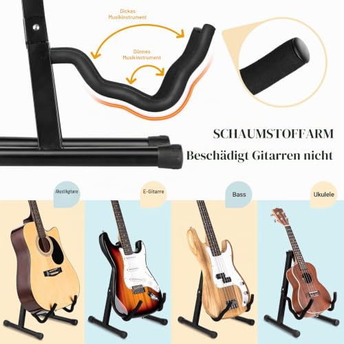 Detalle de CAHAYA Gitarrenständer A-Frame Faltbar Stabil – universal aus Metall für Gitarre, Bass, Ukulele