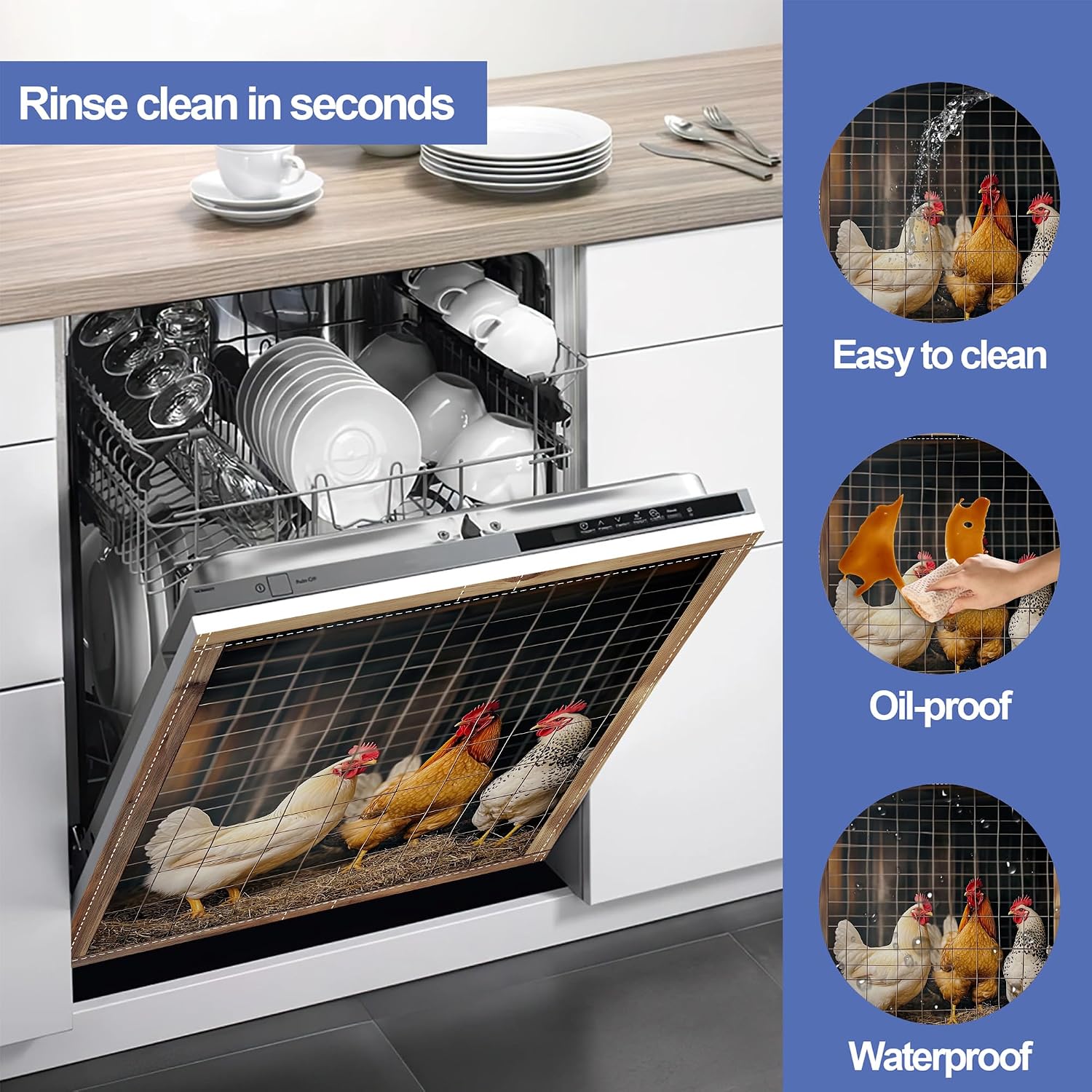 Detalle 2 de ZIHONSE Farm Chicken Dishwasher Magnet Cover, 23 x 26 Inches, Coated Canvas