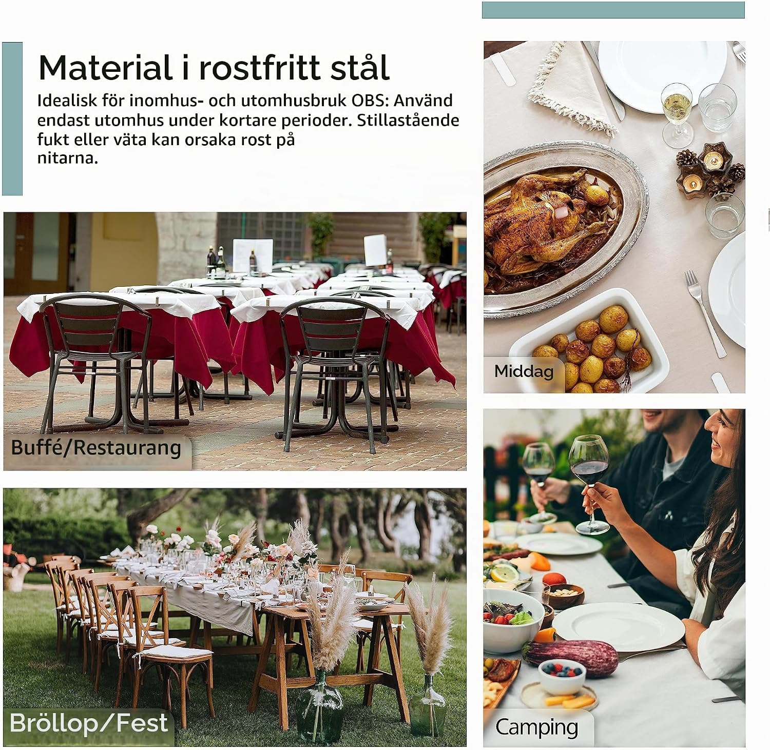 Thumbnail 5 de Virea bordsduksklämmor, 4-pack i svart rostfritt stål för bord upp till 5 cm