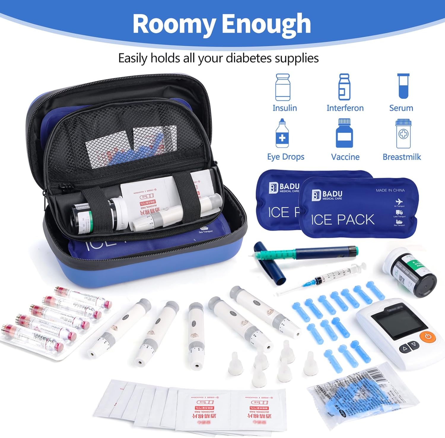 Detalle de HIMDUZE Insulin Cooler Travel Case (TSA approved) with thermometer and 2 reusable ice packs