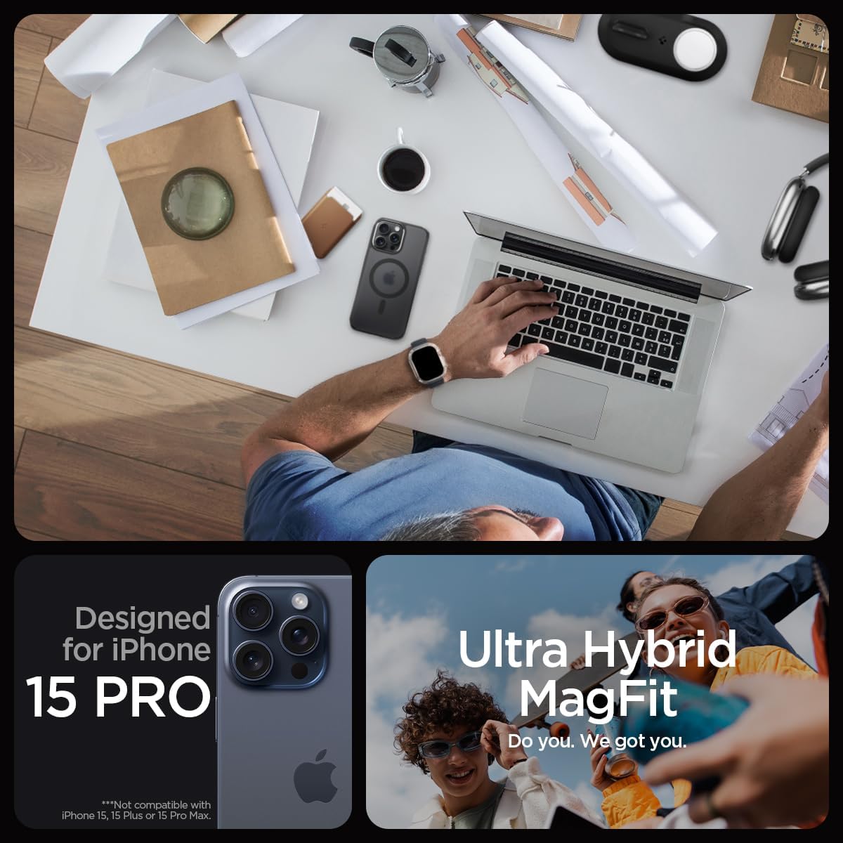 Detalle 2 de Spigen Ultra Hybrid MagFit pour iPhone 15 Pro 6,1" — Semi-transparent