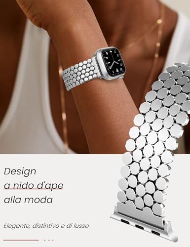 Detalle de JJii Sung Bracciale Metallico a Nido d’Ape per iWatch: eleganza modulabile per 38–49 mm