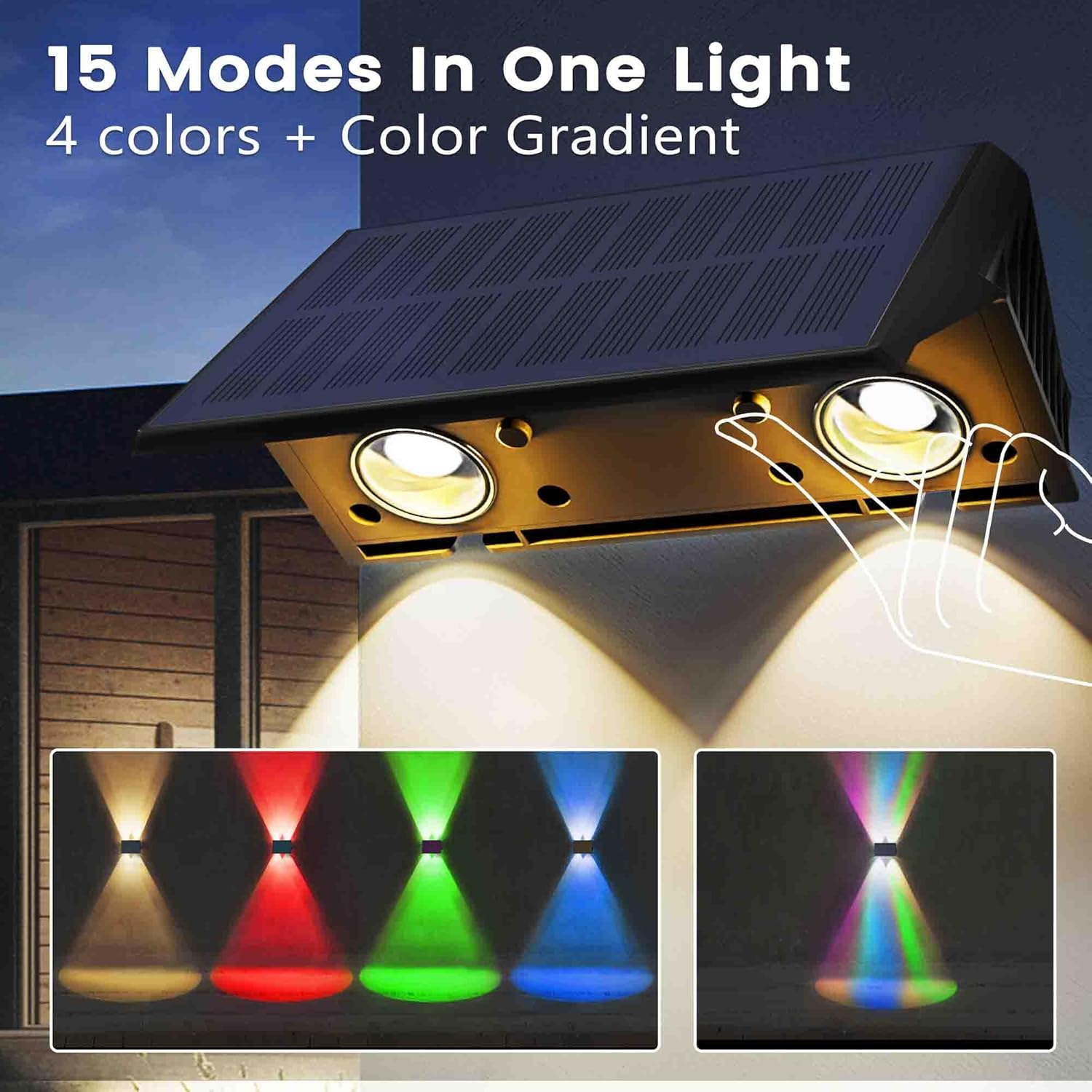 Thumbnail 3 de IIRARA Solar Wall Lights Outdoor – Dual-Colour (Warm White + RGB) Up/Down Lighting, IP67, 2-Pack