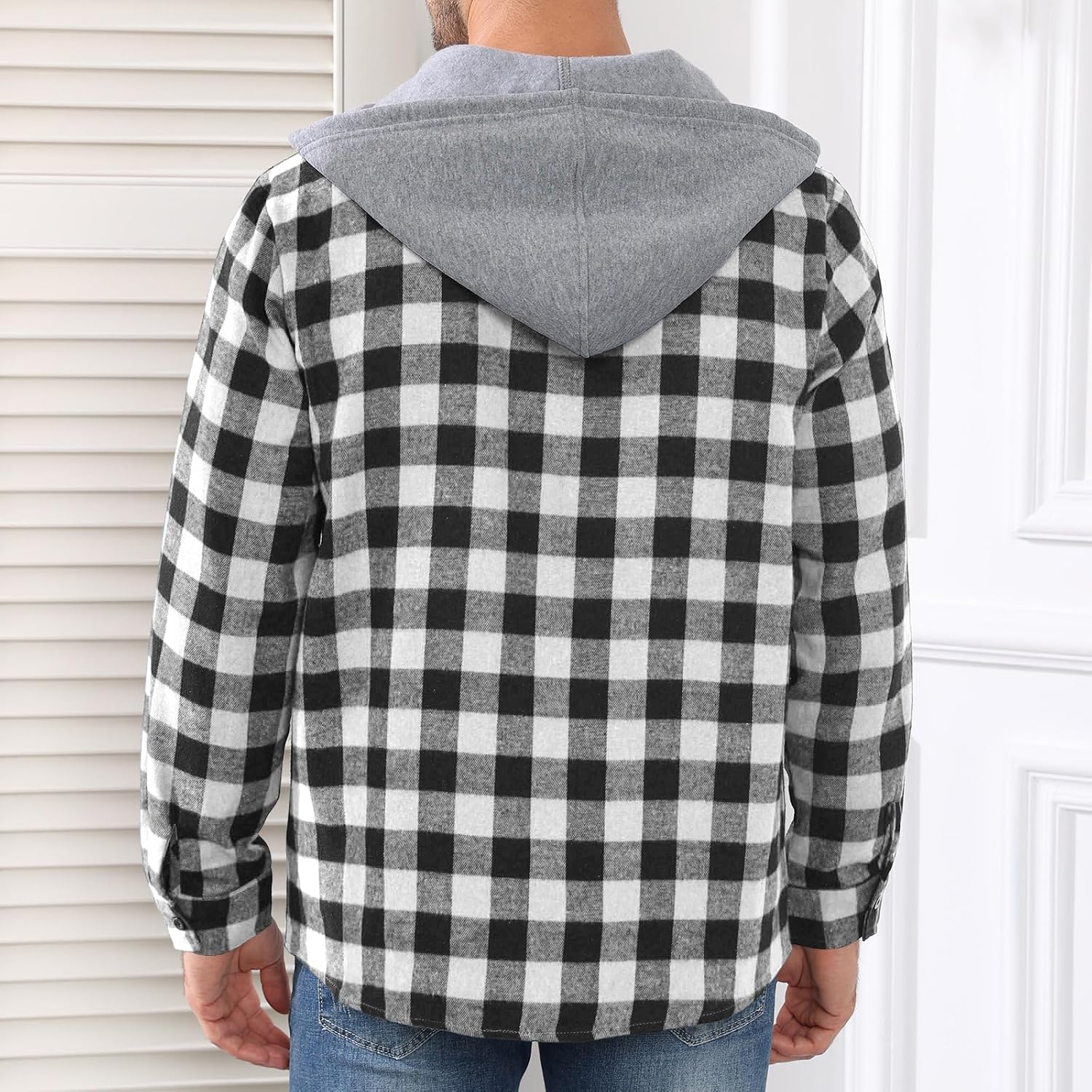 Detalle de CTU Men's Lightweight Checked Shirt Jacket with Hood and Pocket