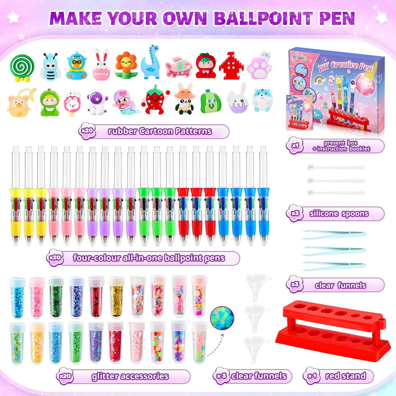 Thumbnail 2 de Bridokit Stifte Selber Machen Set Kinder (20 Stück) – DIY-Bastelset mit 4 Farben und Glitzerzubehör