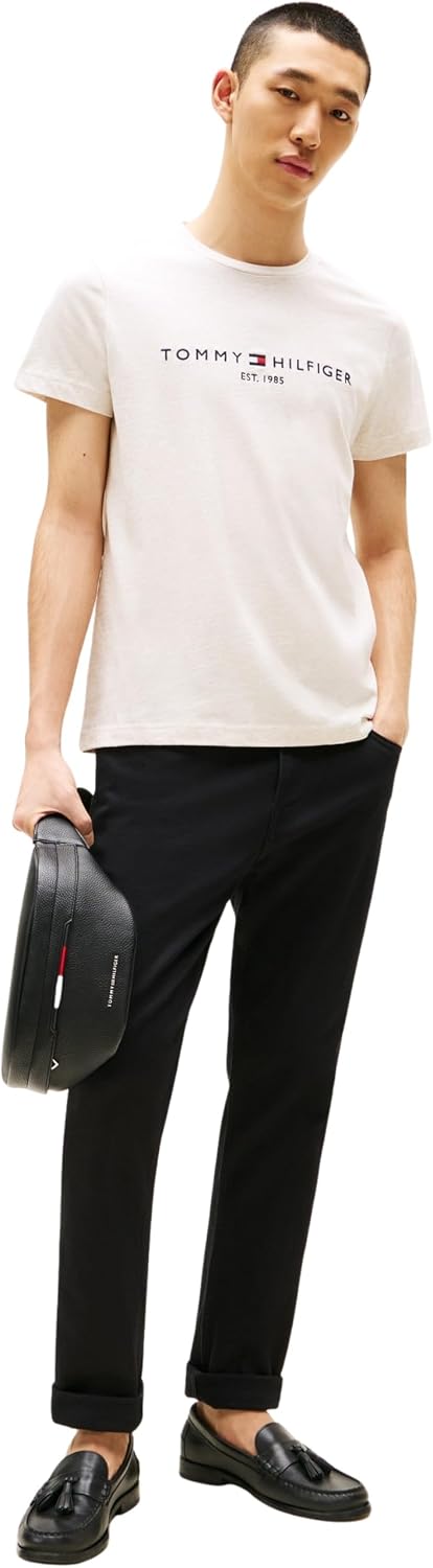 Detalle de Tommy Hilfiger Uomo T-Shirt Maniche Corte Slim Fit – Beige Heathered Oatmilk, M