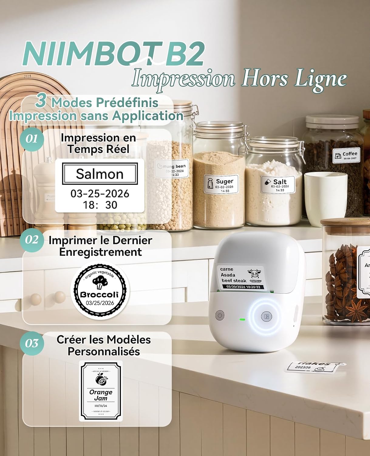 Thumbnail 1 de NIIMBOT B2 Étiqueteuse Portable Thermique sans Encre — impression rapide et sans‑papier, avec horodatage et modèles pré‑enregistrés