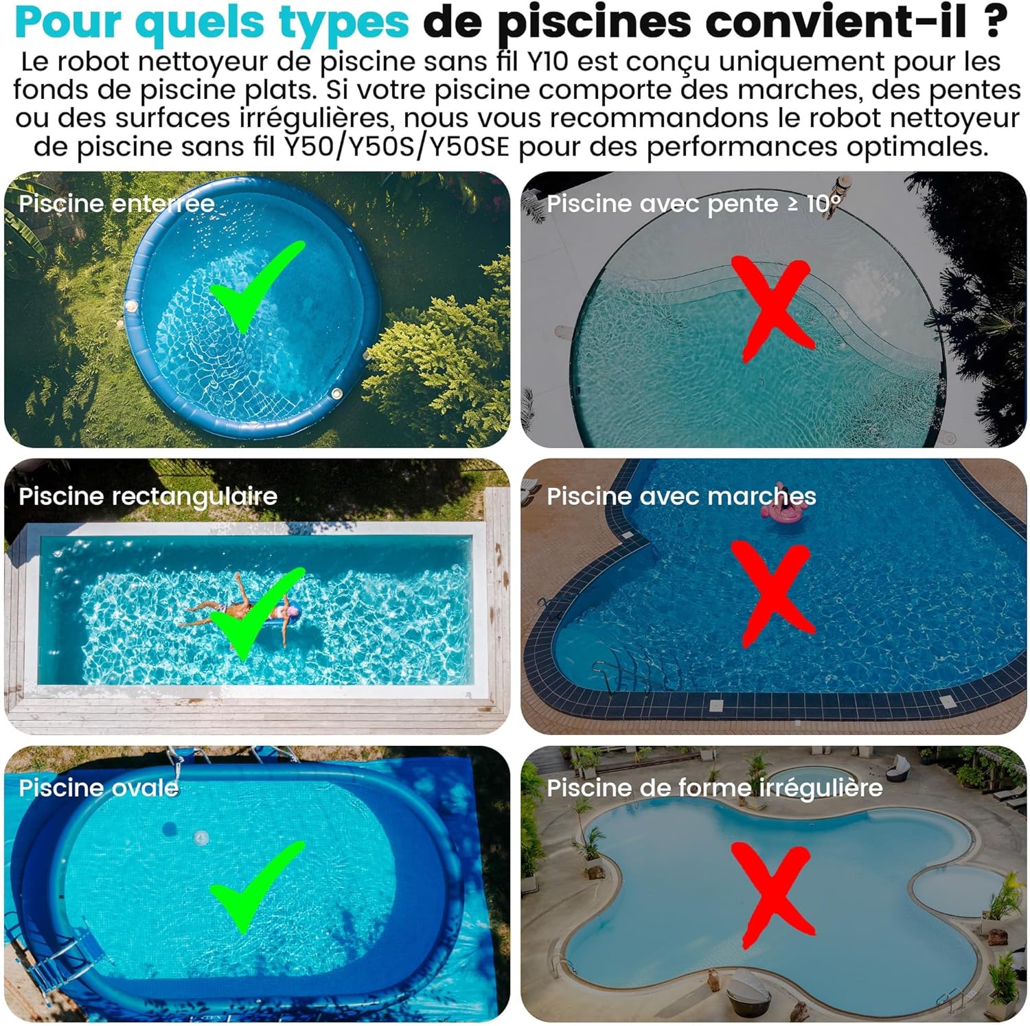 Thumbnail 4 de Robot Piscine Y10 sans Fil – Nettoyage autonome pour bassins jusqu'à 100 m²