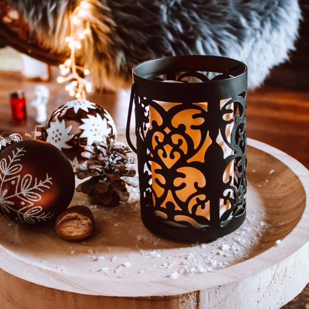 Detalle de hellum Lanterne LED avec bougie LED – lanterne décorative en métal noir 10 x 15 cm