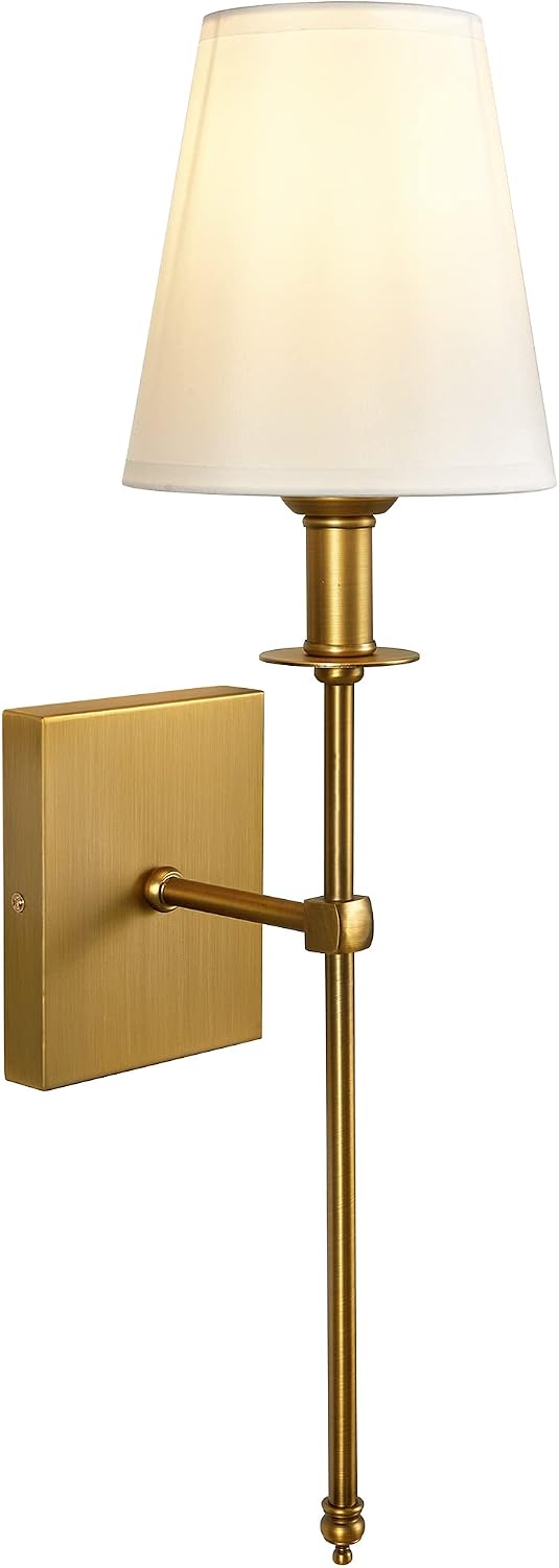 Detalle 1 de TERLEENART Modern Antique Brass Wall Sconces, Set of 2 with White Fabric Shades