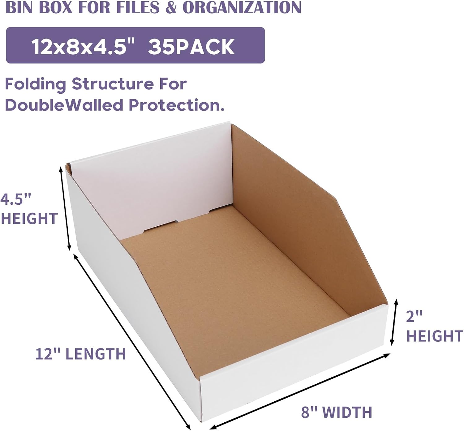 Detalle de EXYGLO Corrugated Cardboard Storage Bins, 35-Pack, 12 x 8 x 4.5 in