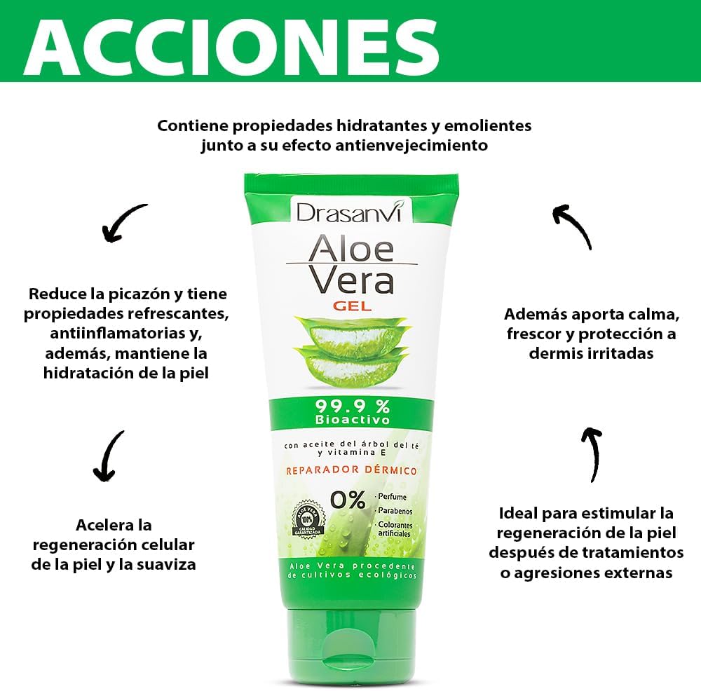 Detalle 2 de DRASANVI Gel Aloe Vera con Árbol de Té y Vitamina E 🌿 Hidratación y Reparación