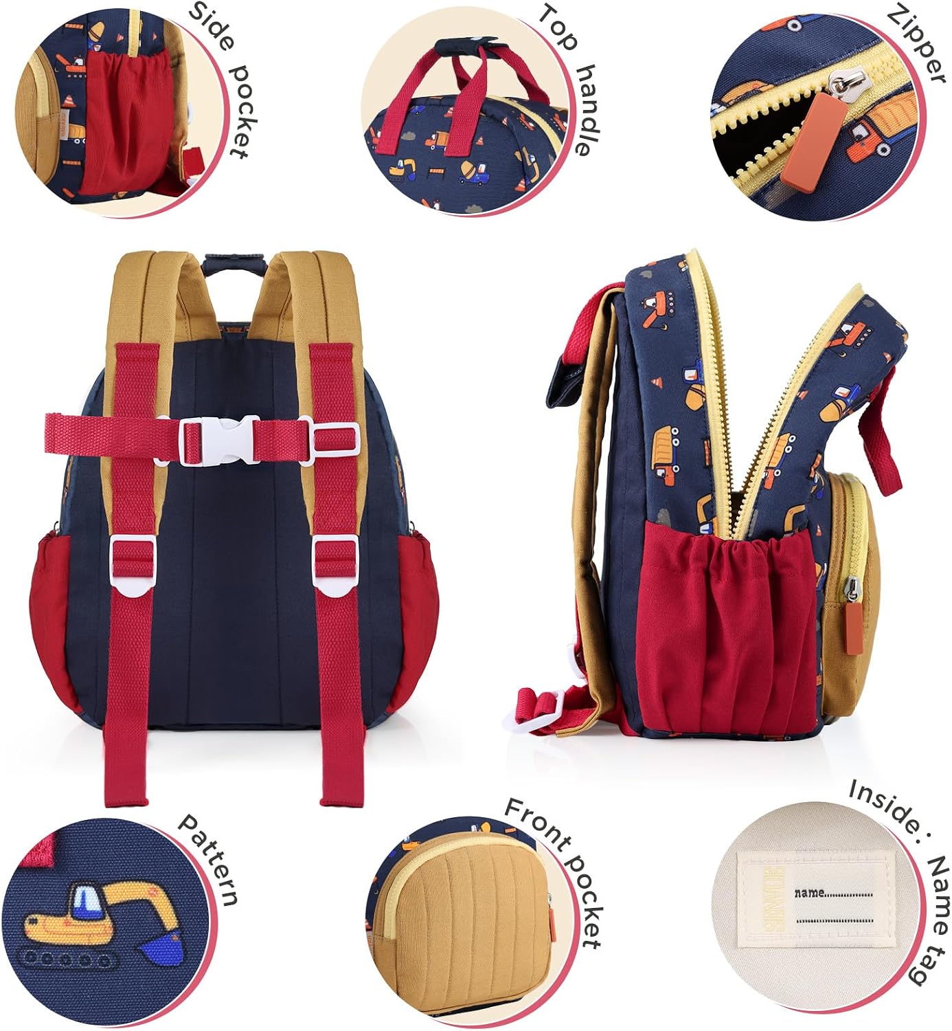 Detalle de GAGAKU Toddler Backpack for Boys (2–4 years) – Excavator nursery rucksack