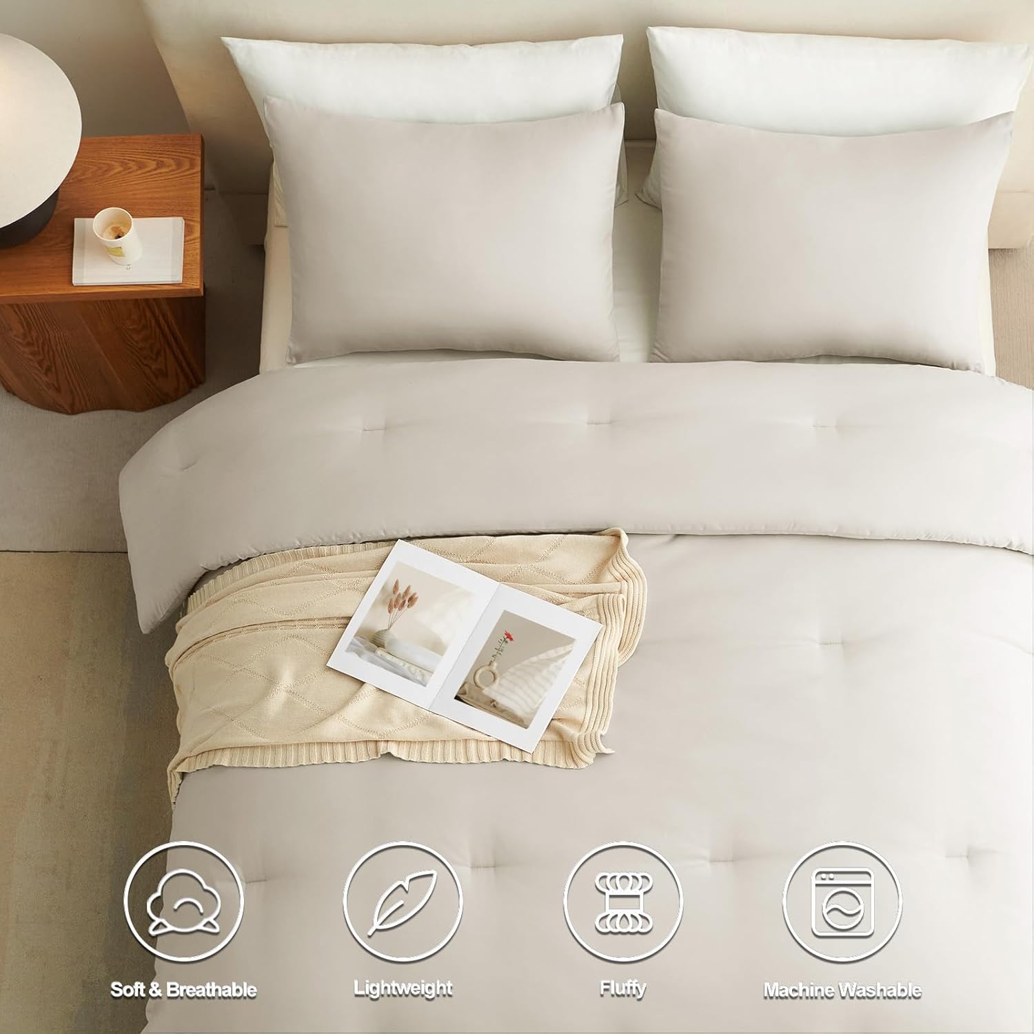 Detalle 2 de CozyLux Beige Queen Comforter Set 3-Piece Bedding