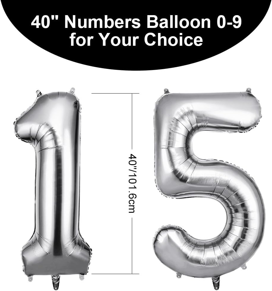Thumbnail 1 de OFFCUP 40 Inch Number 15 Balloon – Large Silver Foil Balloons for Celebrations