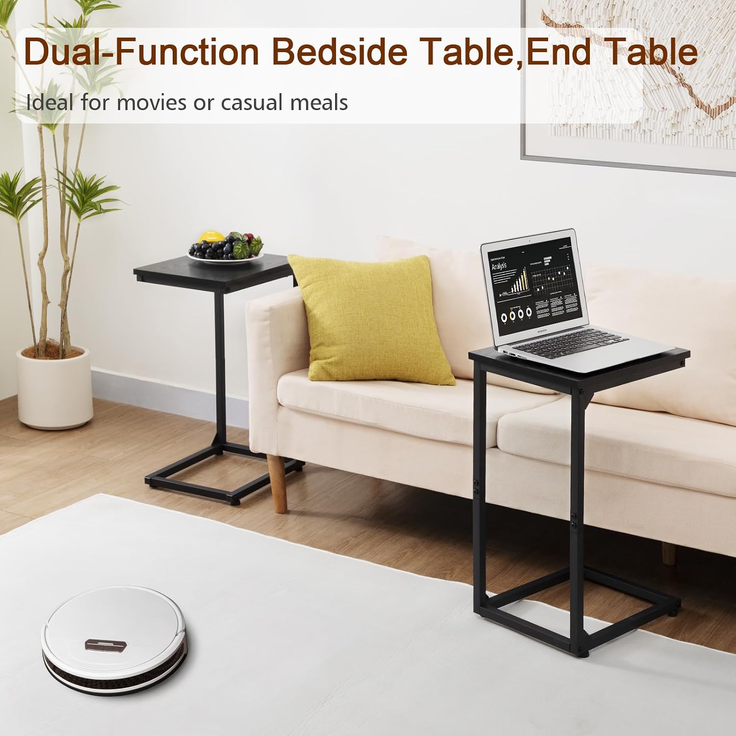 Detalle de AMHANCIBLE EHET02CBK C-Shaped Side Tables, Set of 2, Black Metal Frame