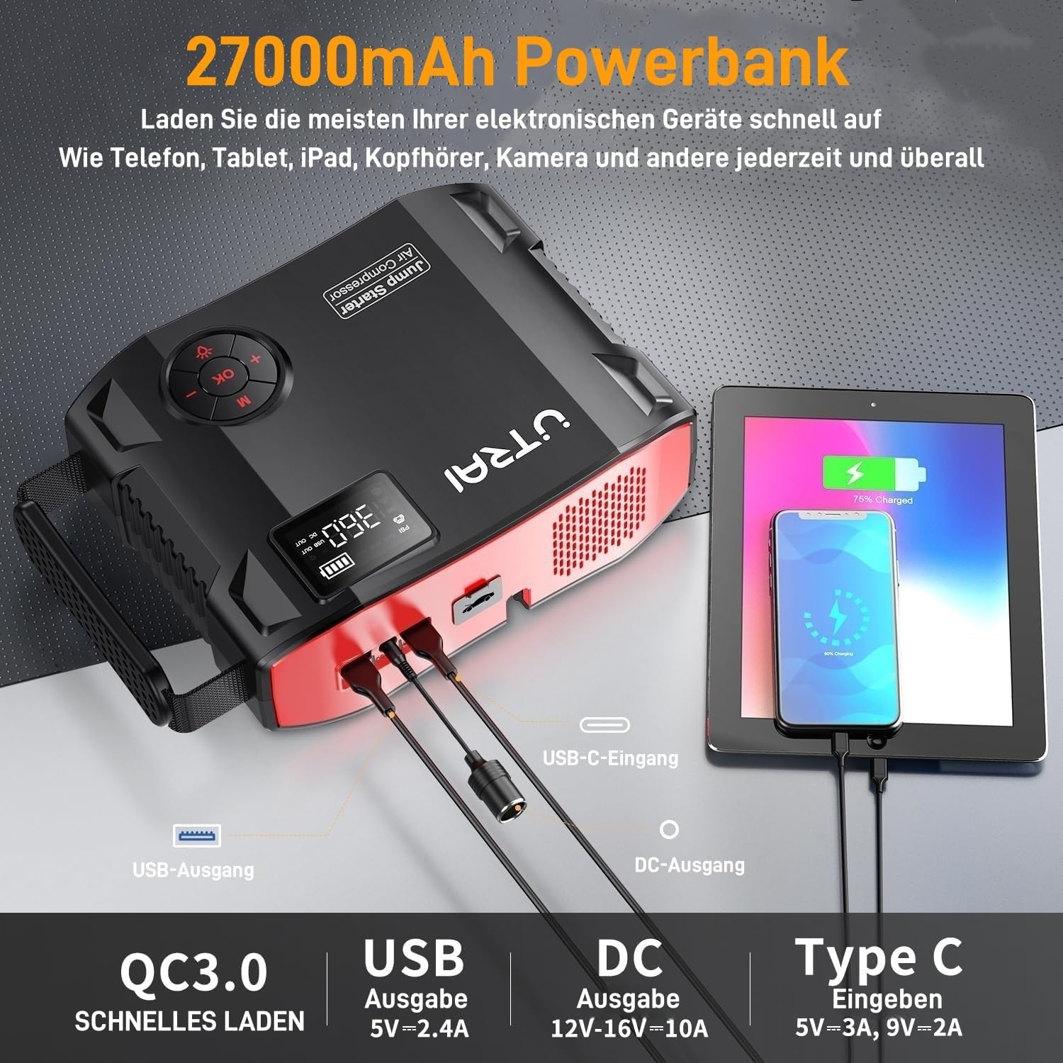 Thumbnail 4 de UTRAI 7000A Starthilfe Powerbank mit 27000 mAh
